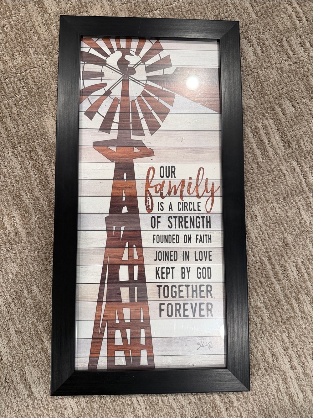 Framed 'Our Family' Windmill Wall Art - Brown and Black
